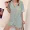 Summer Chequered Pajamas Women Short Sleeve Lapel Cardigan Korean Sweet Look Student Loungewear Cartoon Sleepwear