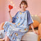 Short Sleeve Pyjamas Cotton Women Thin Mid-Length Dress Pajamas Cartoon Loose Casual Loungewear Sleepwear