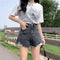 Img 6 - Denim Shorts Women High Waist Loose Slim Look Wide Leg Niche Burr Ripped Summer Hot Pants Korean