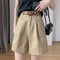 IMG 121 of Free Belt Cotton Suits Shorts Women Summer Korean Wide Leg Pants Loose Slim Look All-Matching Bermuda Shorts