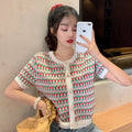 IMG 106 of Hong Kong Vintage Short Cardigan Sleeve Round-Neck Sweater Women Summer insTops Outerwear