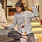 Women Cotton Pajamas Round-Neck Long Sleeved Smooth Trendy Home Loungewear Korean Sleepwear