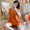 Img 2 - Strap Pajamas Women Summer Casual Shorts Two-Piece Sets Loungewear Sleeveless Cotton Adorable Orange Red