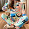 Popular Streaming Pajamas Women Lapel Cotton Long Sleeved Trendy Western Cardigan Loungewear Sets Sleepwear