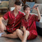 Couple Pajamas Summer Women Silk Men Casual Plus Size Short Sleeve Thin Loungewear Two-Piece Sets Sleepwear