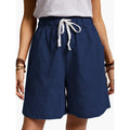 Summer Cotton Blend Elastic Waist Wide Leg Pants Pocket Loose Women Casual Shorts