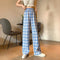 Img 8 - Chequered Printed Wide Leg Pants Women Summer Plus Size High Waist Straight Loose Drape Floor Length Long