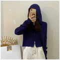 IMG 113 of Hooded Knitted Cardigan Women Korean Slim Look Zipper Short Long Sleeved Tops Outerwear