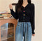 IMG 114 of V-Neck Colourful Button Cardigan Short Long Sleeved Korean Sweater Women Elegant Sweet Look Tops Outerwear