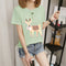 Women Summer Short Sleeve T-Shirt Korean Cartoon Round-Neck Printed Matching Tops T-Shirt