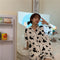 IMG 138 of Summer Chequered Pajamas Women Short Sleeve Lapel Cardigan Korean Sweet Look Student Loungewear Cartoon Sleepwear