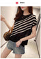 IMG 107 of Striped Short Sleeve T-Shirt Women Loose Hong Kong Airplane Tops Summer Silk Sweater Thin ins Outerwear