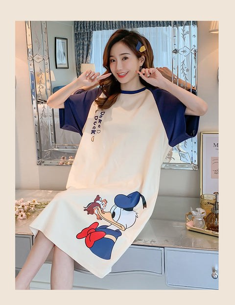 IMG 114 of Southeast Asia Pajamas Women Summer Short Sleeve Pyjamas Mid-Length Korean Loose Cartoon Adorable Loungewear Thin Sleepwear