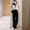 Img 4 - Elegant Sets Women Korean High Waist Suit Pants Drape Straight Long Lapel Slim Look Short Tops Two-Piece