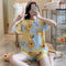 Pajamas Women Summer Short Sleeve Shorts Cartoon Casual Outdoor Round-Neck Loungewear Sets Sleepwear