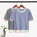 Img 4 - Women Summer Color-Matching Striped Short Sleeve T-Shirt insSilk Cotton Sweater Thin