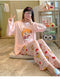 IMG 110 of Pajamas Women Sleeve Length Pants Korean Cartoon Loose Plus Size Adorable Two-Piece Sets Loungewear Sleepwear