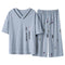 Img 5 - Cotton Pajamas Women Summer Short Sleeve Cropped Pants Two-Piece Sets Outdoor V-Neck Plus Size Loungewear