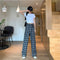 IMG 120 of Chequered Printed Wide Leg Pants Women Summer Plus Size High Waist Straight Loose Drape Floor Length Long Pants