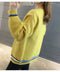 IMG 134 of Student Korean Pocket Sweater Women Loose V-Neck Long Sleeved Matching Knitted Cardigan Outerwear