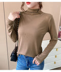 IMG 158 of Black Round-Neck Half-Height Collar Undershirt Women Slim Look Solid Colored Under Long Sleeved Tops Outerwear