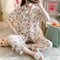 ins Lapel Pajamas Women Cardigan Sleeve Length Pants Korean Loungewear Two-Piece Sets Sleepwear