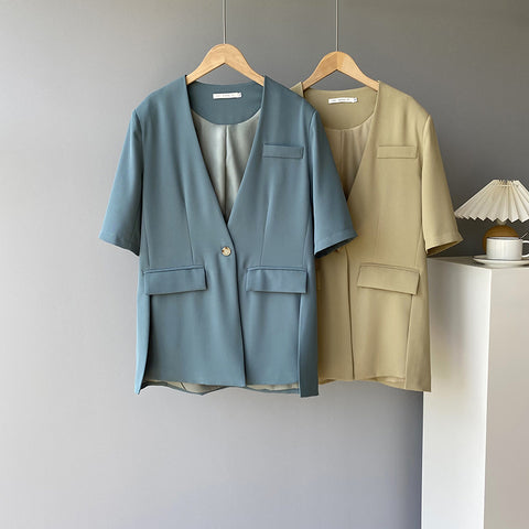 IMG 139 of Sets Korean Short Sleeve Blazer Tops Splitted Skirt Outerwear