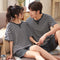 Summer Couple Pajamas Cotton Short Sleeve Shorts Men Cartoon Women Loungewear Sets Sleepwear