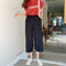 Img 4 - Chiffon Casual Pants Three Quarter Wide Leg Women Elastic Black Slim Look All-Matching Korean