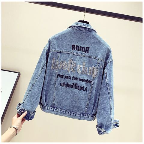IMG 106 of Korean All-Matching Bling Embroidery Denim Women Loose bf Tops Short Jacket Outerwear