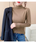 IMG 161 of Black Round-Neck Half-Height Collar Undershirt Women Slim Look Solid Colored Under Long Sleeved Tops Outerwear
