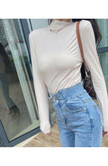 IMG 156 of Korean Office Slim Look Solid Colored Under Stand Collar Sweater Women Outerwear