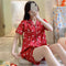 Popular Strawberry Pajamas Women Summer Silk Two-Piece Sets Short Sleeve Thin Outdoor Loungewear Sleepwear