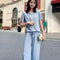 Img 1 - Ice Silk Loose Plus Size Breathable Casual Wide Leg Pants Loungewear Home Outdoor Trendy Sets