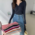 IMG 105 of Solid Colored Trendy All-Matching Fitting Undershirt Tops ins Korean Slim Look V-Neck Under Sweater Women Outerwear