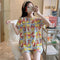 Pajamas Women Summer Short Sleeve Shorts Cartoon Casual Outdoor Round-Neck Loungewear Sets Sleepwear