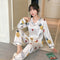 Korean Sweet Look Casual V-Neck Replica Long Sleeved Pajamas Women Sets Loungewear Sleepwear