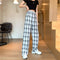 IMG 126 of Chequered Printed Wide Leg Pants Women Summer Plus Size High Waist Straight Loose Drape Floor Length Long Pants