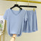 IMG 121 of Summer Ice Silk Two-Piece Sets Thin V-Neck Short Sleeve T-Shirt Slim Look Tops Drape Loose Casual Wide Leg Pants