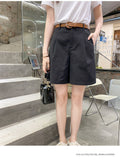 IMG 118 of Free Belt Cotton Suits Shorts Women Summer Korean Wide Leg Pants Loose Slim Look All-Matching Bermuda Shorts