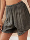 Img 2 - Europe Popular Solid Colored Fold Casual Elastic Waist Shorts Women