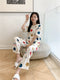 IMG 115 of Pajamas Women Summer Sets Short Sleeve Long Pants Casual Adorable Cartoon Thin Home Loungewear Two-Piece Sleepwear