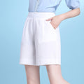 Img 4 - Shorts Women Summer Loose Plus Size Mom Ice Silk Cotton Blend Wide Leg Casual White Bermuda