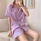 Summer Chequered Pajamas Women Short Sleeve Lapel Cardigan Korean Sweet Look Student Loungewear Cartoon Sleepwear