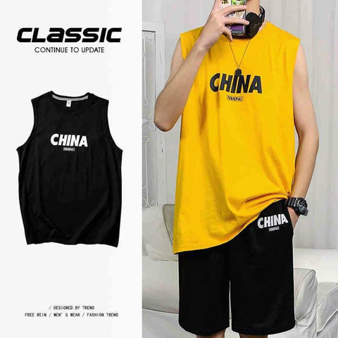 Men Tank Top Trendy Hip-Hop Stylish Summer Young Sporty Vest Matching Tops Thin Printed te Tank Top