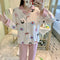 IMG 154 of Popular Streaming Pajamas Women Lapel Cotton Long Sleeved Trendy Western Cardigan Loungewear Sets Sleepwear