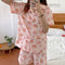 IMG 116 of Summer Korean Cartoon Short Sleeve Shorts Pajamas Teens Casual Cardigan Loungewear Sets Outdoor Sleepwear