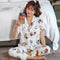 Pajamas Women Summer Silk Sets Short Sleeve Long Pants Black Bear Adorable Cartoon Korean Home Sleepwear