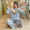 Pajamas Women Sleeve Length Pants Korean Cartoon Loose Plus Size Adorable Two-Piece Sets Loungewear Sleepwear