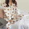 Popular Peach Pajamas Teens Cardigan Korean Chequered Long Sleeved Loungewear Sets Sleepwear